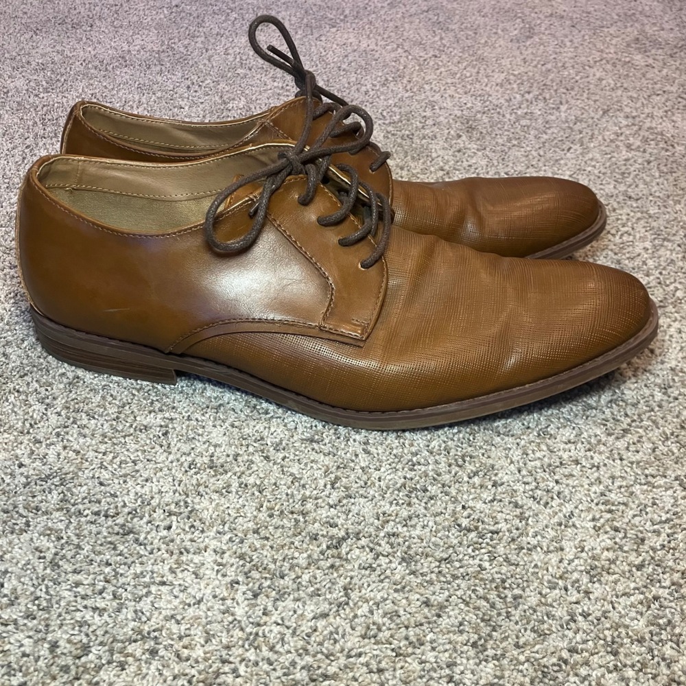 Parker & Sky Astral Mens‎ 12 M Cognac Brown Textured Derby Dress Shoes 1046680